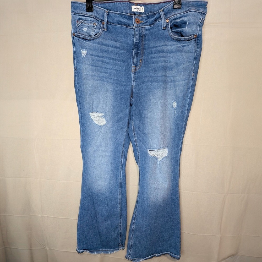 Edgely Flare Wide Leg Jeans Womens Size 20W Maurices Destructed Blue Denim Pants